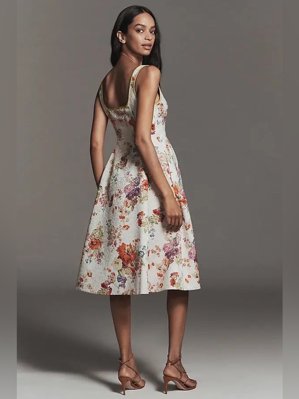 New Anthropologie Maeve Square-Neck Piped Floral Midi Dress Size S - Picture 4 of 8
